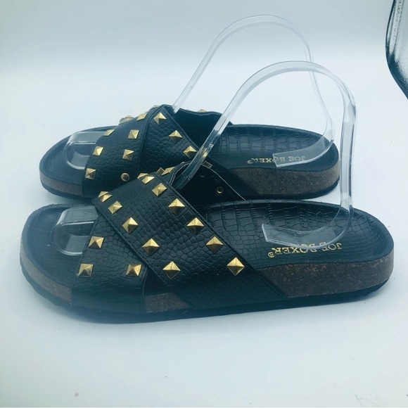 Joe boxer women's black slides with gold studs size 7 1/2 - Picture 3 of 7
